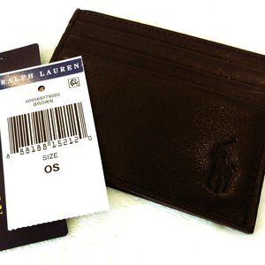 Ralph Lauren DARK BROWN Leather Card Holder Wallet